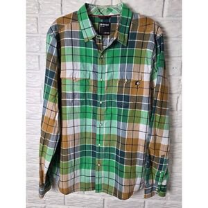 MARMOT Men's size XL snap up shirt Casual Plaid Green Brown Blue long sleeve